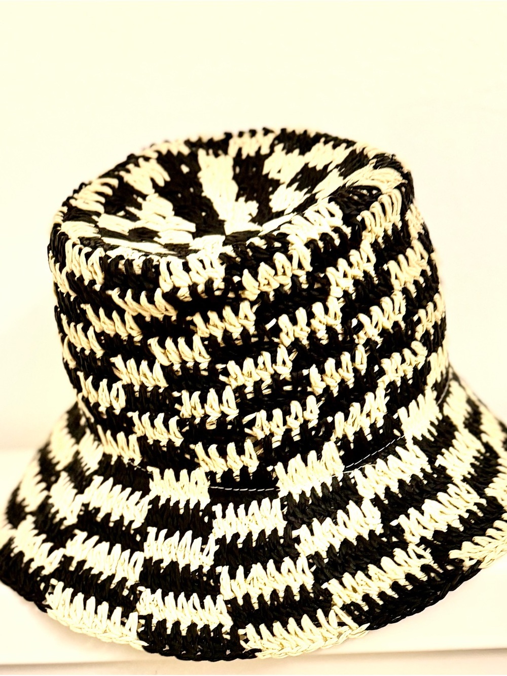 Zara Black Natural Woven Straw Bucket Hat Size S New
